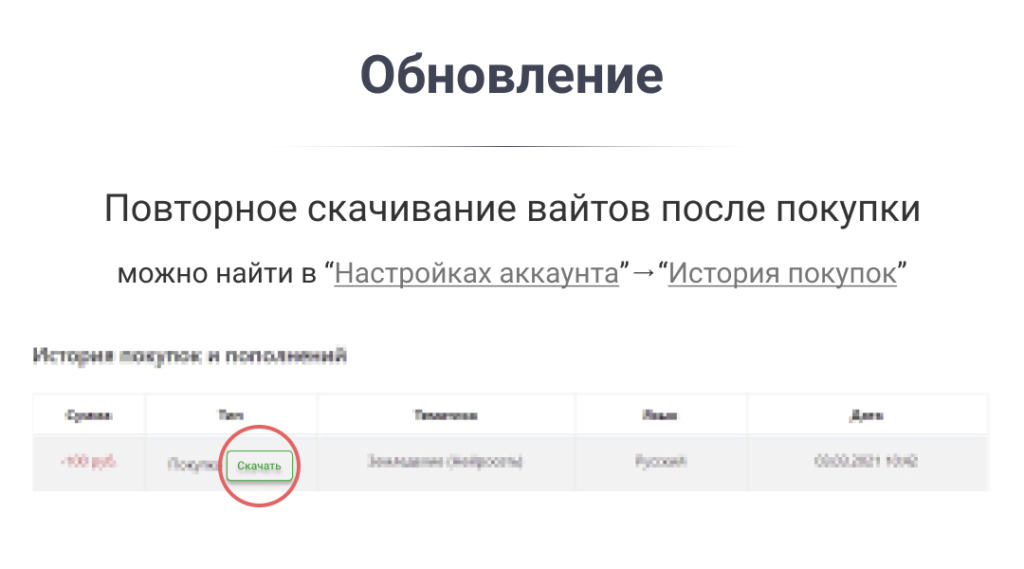 Повторное скачивание вайтов после покупки